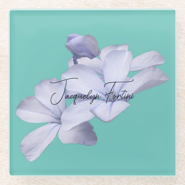 Floral Elegant Minimalist Calligraphy Lithograph Glass Coaster (Front)
