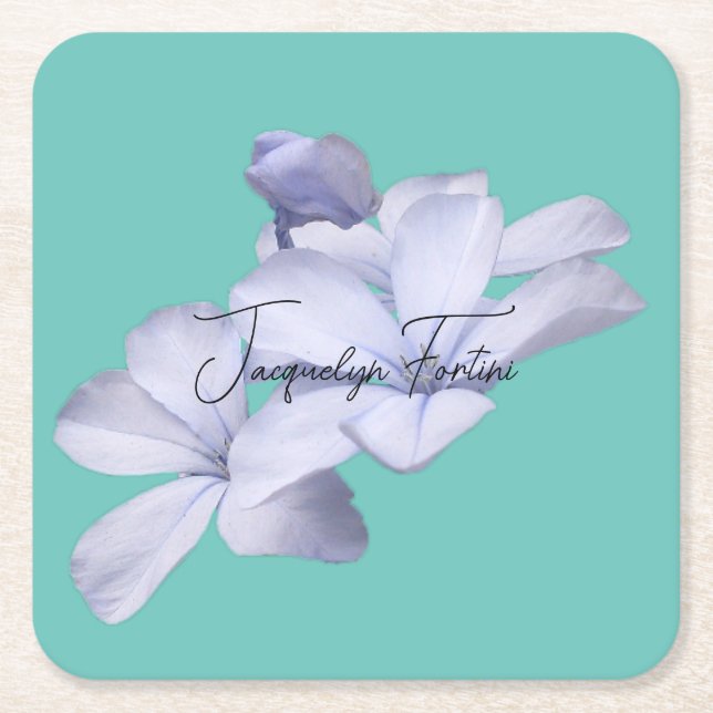 Floral Elegant Minimalist Calligraphy Lithograph Square Paper Coaster (Front)