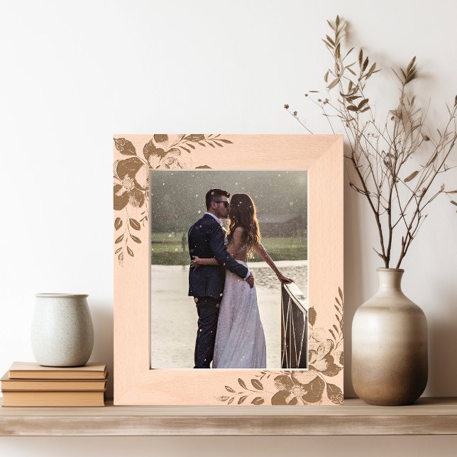 Floral Elegant Minimalist Family Photo Engraved Frames (Wedding Photo Frame with Couples photo)