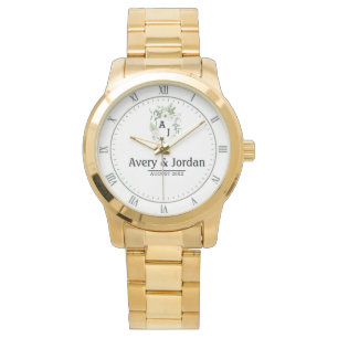 Floral Elegant Minimalist Monogram Couple’s Names Watch
