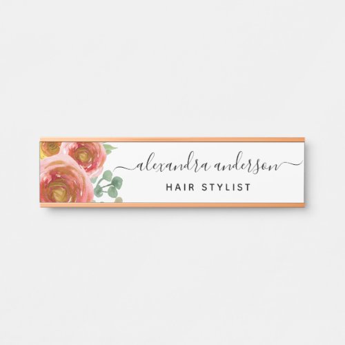 Floral Elegant Modern Watercolor Pastel Blush Pink Door Sign