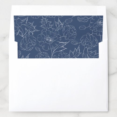 Floral Elegant Navy Blue Vintage Botanical Wedding Envelope Liner