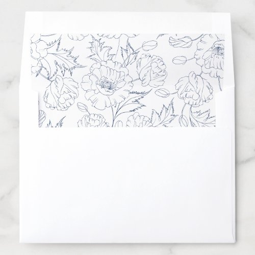 Floral Elegant Navy Blue Vintage Botanical Wedding Envelope Liner