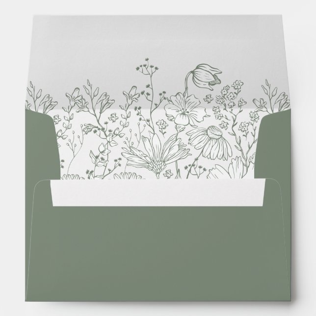 Floral Elegant Olive Green Wedding  Envelope (Back (Bottom))