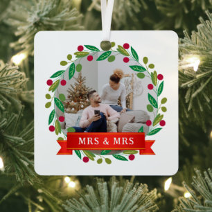 Floral Elegant Our First Christmas as Mr & Mrs Metal Ornament