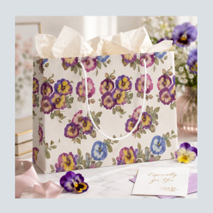 Floral Elegant Pansy Blooms Gift Bag For Her