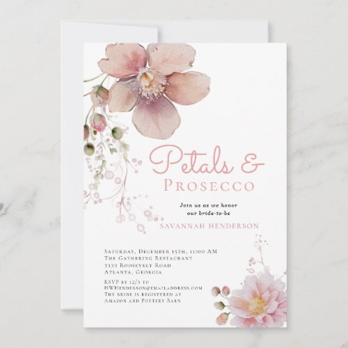 Floral Elegant Petals and Prosecco Bridal Shower Invitation