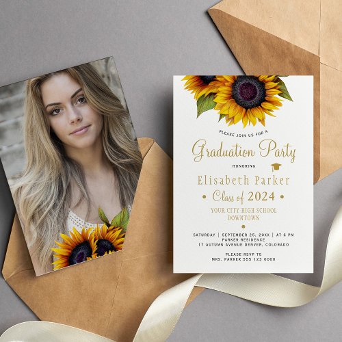 Floral elegant PHOTO chic graduation party Invitat Invitation