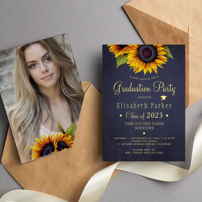 Floral elegant PHOTO rustic graduation party Invitation (Creator Uploaded)