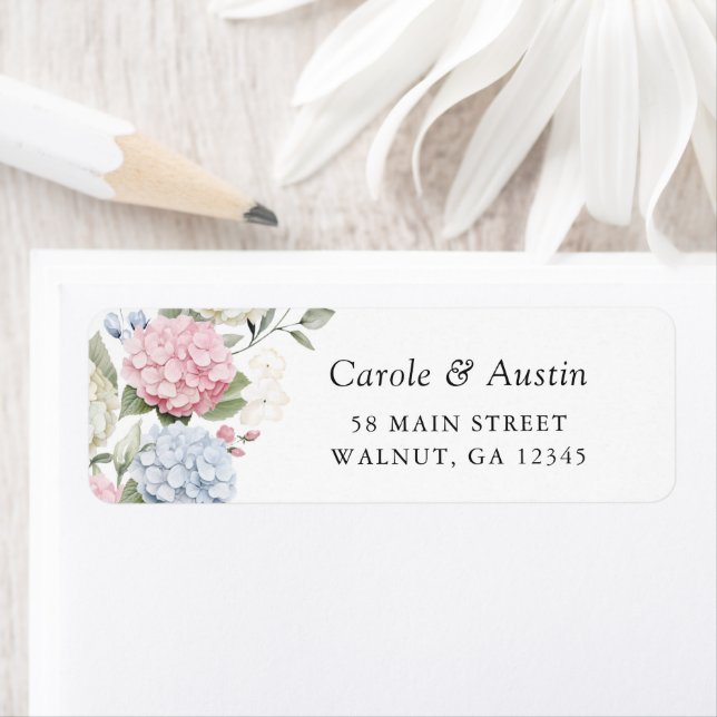 Floral Elegant Pink & Blue Hydrangea Address Label (Insitu)