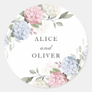 Floral Elegant Pink & Blue Hydrangea Envelope Classic Round Sticker
