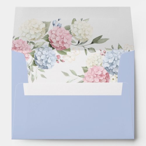 Floral Elegant Pink & Blue Hydrangea Wedding Envelope