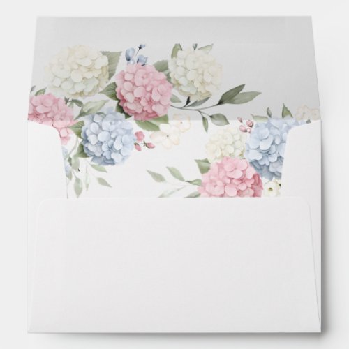 Floral Elegant Pink & Blue Hydrangea Wedding Envelope