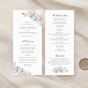 Floral Elegant Pink & Blue Hydrangea Wedding Program