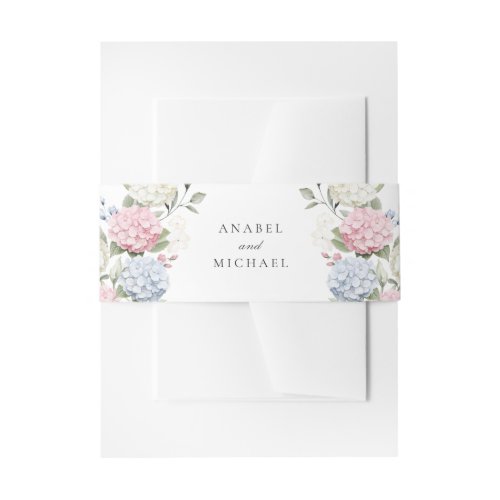 Floral Elegant Pink & Dusty Blue Hydrangea Wedding Invitation Belly Band