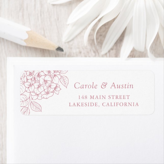 Floral Elegant Pink Hydrangea Address Label (Insitu)