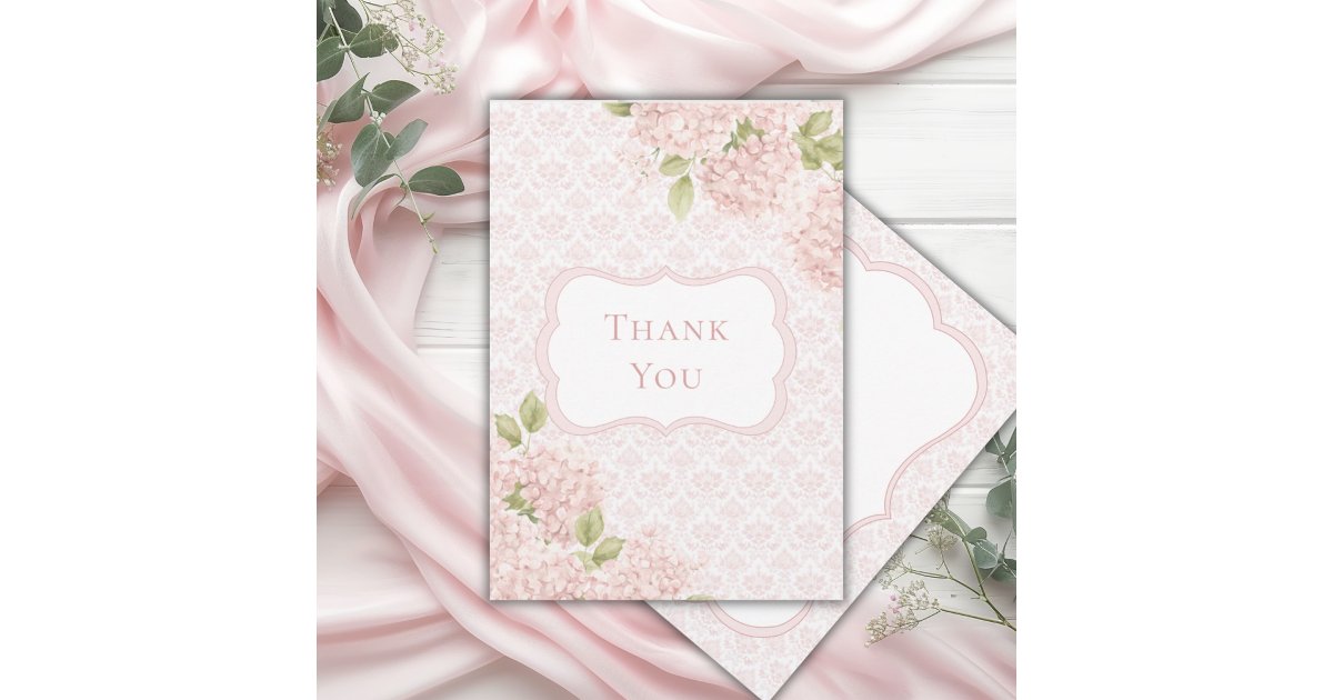 Floral Elegant Pink Hydrangea Bridal Shower Thank You Card | Zazzle