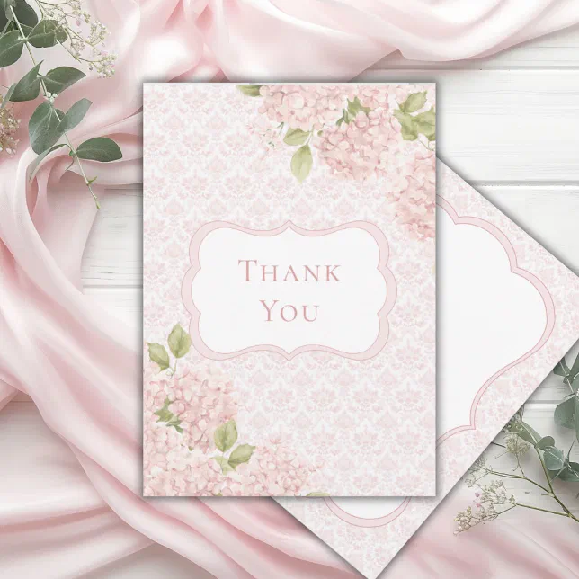 Floral Elegant Pink Hydrangea Bridal Shower Thank You Card | Zazzle