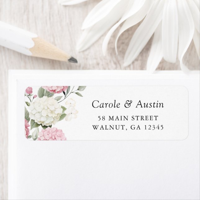 Floral Elegant Pink Hydrangea Greenery Address Label (Insitu)