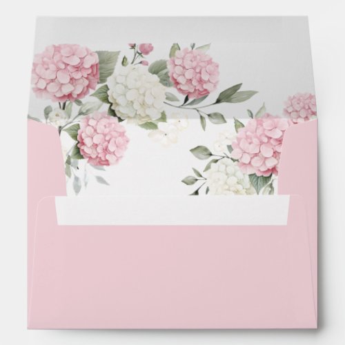 Floral Elegant Pink Hydrangea Greenery Wedding Envelope