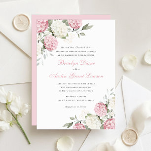 Floral Elegant Pink Hydrangea Greenery Wedding  Invitation
