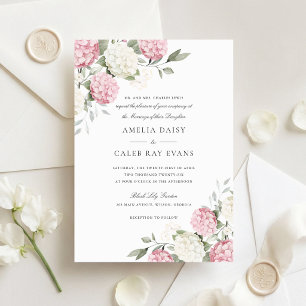 Floral Elegant Pink Hydrangea Greenery Wedding Invitation