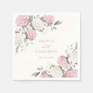 Floral Elegant Pink Hydrangea Greenery Wedding Napkins