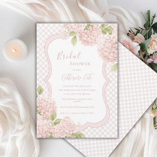 Floral Elegant Pink Hydrangea Plaid Bridal Shower Invitation