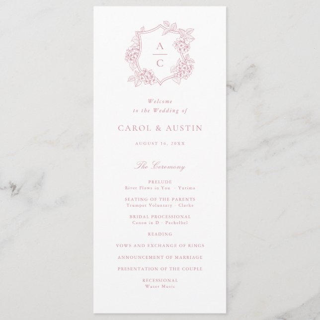 Floral Elegant Pink Hydrangea Wedding Program (Front)