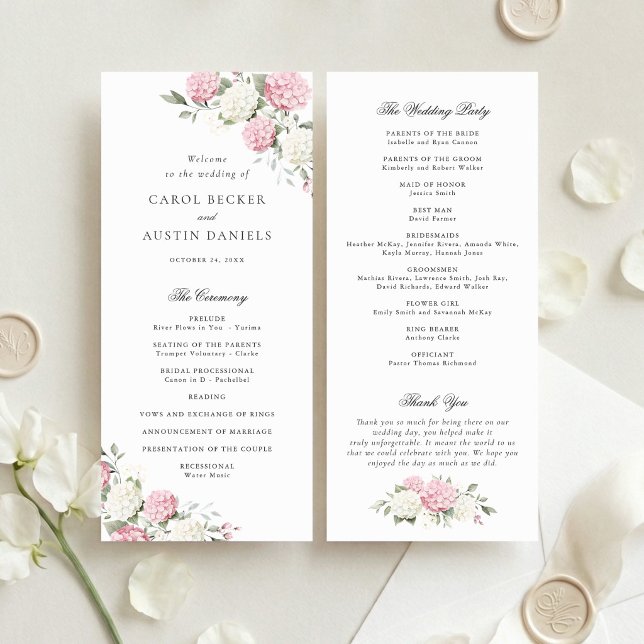 Floral Elegant Pink Hydrangea Wedding Program (Creator Uploaded)