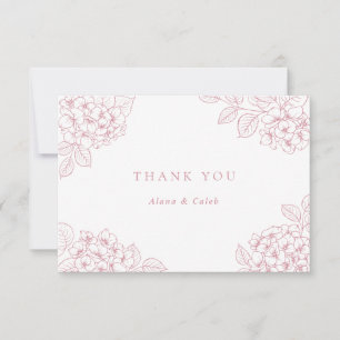 Floral Elegant Pink Hydrangea Wedding Thank You Card