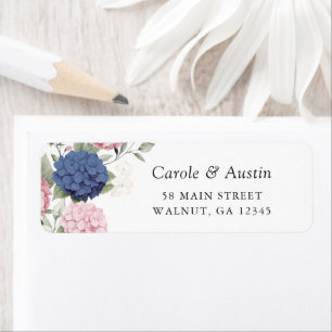 Floral Elegant Pink & Navy Blue Hydrangea Address Label