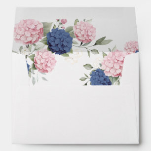 Floral Elegant Pink & Navy Blue Hydrangea Wedding Envelope