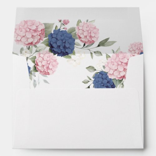 Floral Elegant Pink & Navy Blue Hydrangea Wedding Envelope
