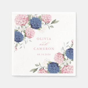 Floral Elegant Pink Navy Blue Hydrangea Wedding Napkins