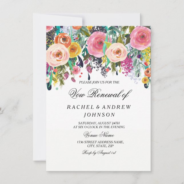 Floral Elegant Pink Peach Vow Renewal Income Invitation (Front)