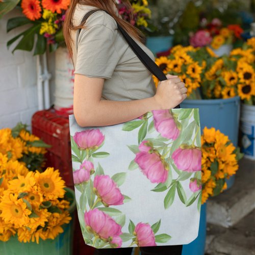 Floral Elegant Pink Peonies Simple Garden Flowers Tote Bag