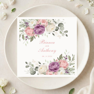 Floral Elegant Pink Purple Greenery Wedding Napkins