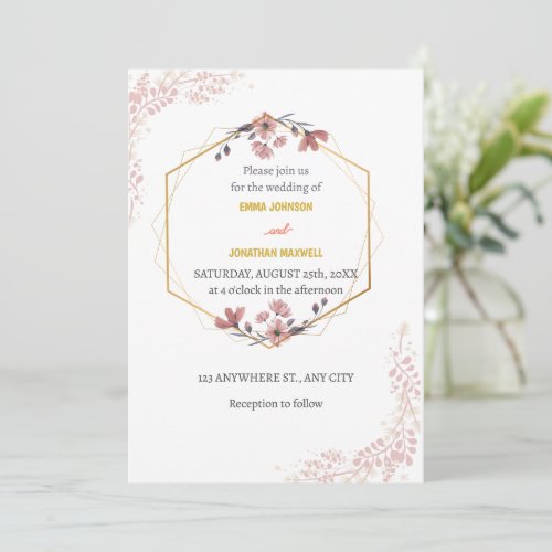 Floral Elegant Pink Romance Wedding  Invitation