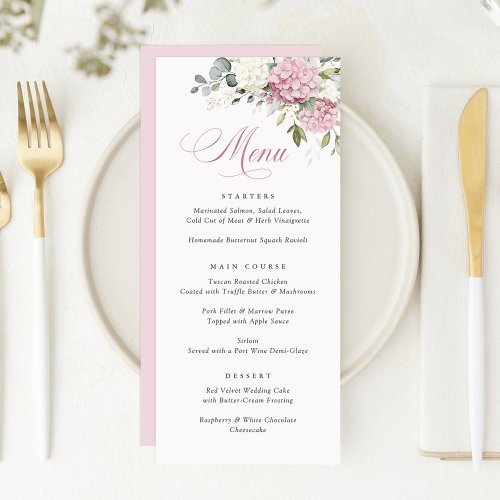 Floral Elegant Pink White Hydrangea Wedding Menu