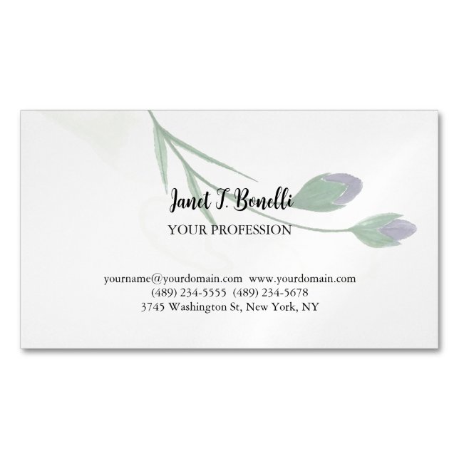 Floral Elegant Plain Simple Professional Business Card Magnet (Front)