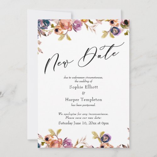 Floral Elegant Postponed Wedding New Date Card