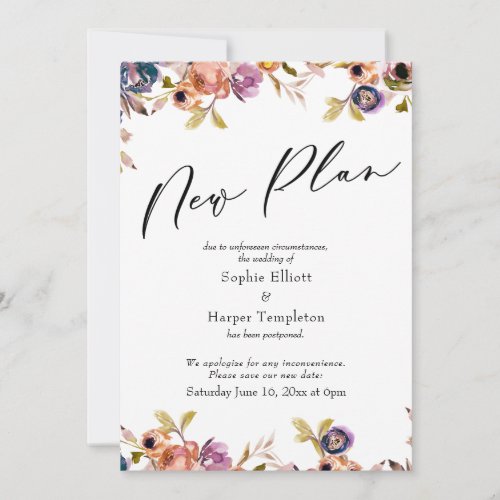 Floral Elegant Postponed Wedding New Plan Card