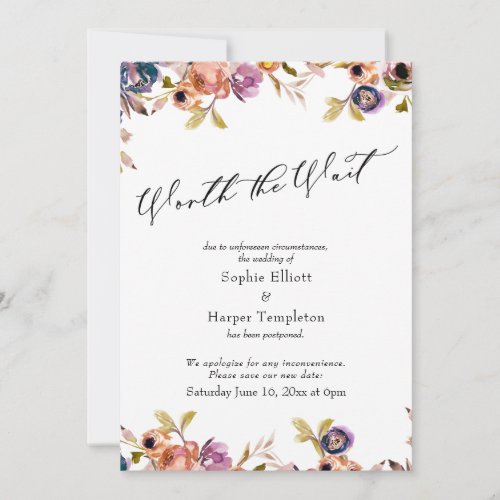 Floral Elegant Postponed Wedding Worth the Wait Invitation