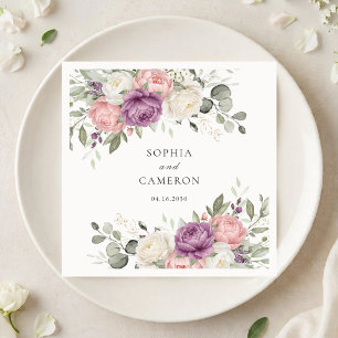 Floral Elegant Purple Blush Pink Greenery Wedding Napkins