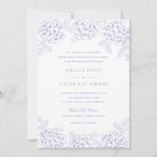 Floral Elegant Purple Hydrangea Frame Wedding Invitation