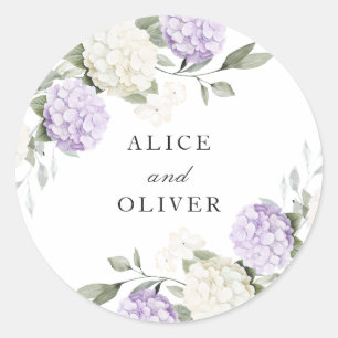Floral Elegant Purple Hydrangea Greenery Envelope Classic Round Sticker