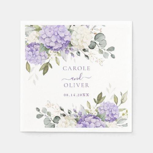 Floral Elegant Purple Hydrangea Greenery Wedding Napkins