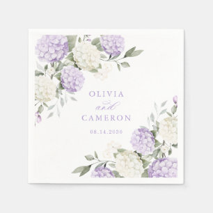 Floral Elegant Purple Hydrangea Greenery Wedding Napkins