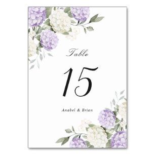 Floral Elegant Purple Hydrangea Greenery Wedding Table Number